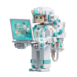 Biểu tượng Phi hành gia Voxel với Máy tính bảng Công nghệ Holographic