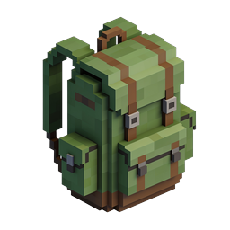 Icono de mochila verde voxel - Diseño de Pixel Art 3D isométrico