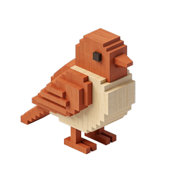 Voxel Bird Icon - Isometric 3D Wooden Block Animal