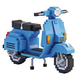 Blue Voxel Scooter 3D Icon - Retro Block Style