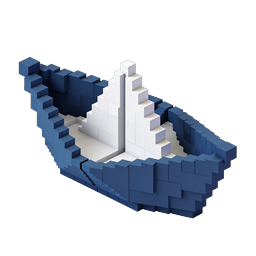 Isometric Voxel Boat 3D Icon | Navy Blue Block Design