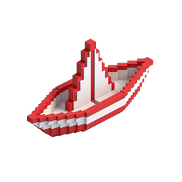 Ícone de Barco Vermelho Voxel - Pixel Art 3D Náutica