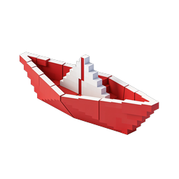 Isometrisches rotes Voxel-Boot-Icon - 3D Pixel-Art-Schiff