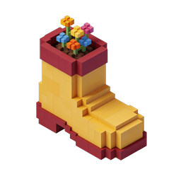 Voxel Boot Flower Planter 3D Isometric Icon