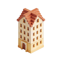 ไอคอน 3D อาคารแบบ Voxel มุมมอง Isometric สำหรับเกมและแอป
