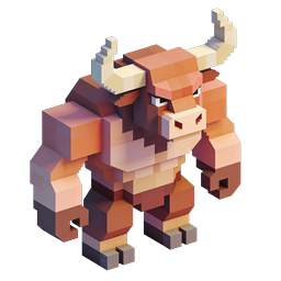 Voxel Bull Character - 3D Pixel Art Game Icon