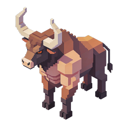 Isometric Voxel Bull Icon - 3D Pixel Art Cattle