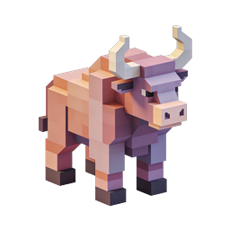 Voxel Bull Block Icon - 3D Pixel Art Animal