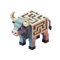 Voxel-3D-Stier-Icon – Isometrisches blockiges Tier
