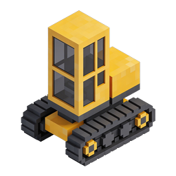 Ícone 3D Isométrico de Trator de Construção Voxel