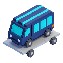 Voxel バスアイコン - 3D アイソメトリック ブロック車両デザイン