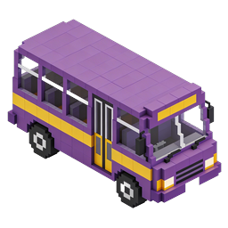 Voxel Purple Bus Icon - 3D Pixel Art Transportation