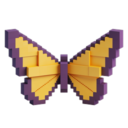 Voxel Butterfly 3D Icon - Purple and Gold Pixel Art