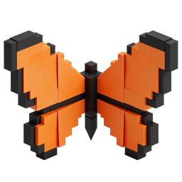 3D Voxel Butterfly Icon - Orange & Black Geometric Design