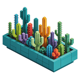 Voxel Cactus Garden Isometric 3D Icon