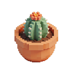 Voxel-Kaktus im Topf - 3D Pixel Art Pflanzen-Icon