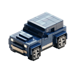 Ícone de Carro 3D Isométrico Voxel - Design de Veículo Azul em Blocos
