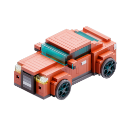 Voxel Car 3D Isometric Icon - Coral Blocky Vehicle