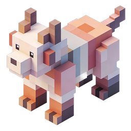 Ícone de gato voxel isométrico em pixel art 3D