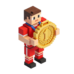 Voxel Champion with Gold Medal Icon - 3D Pixel Art