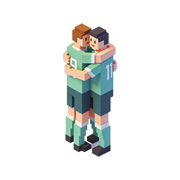 Voxel Characters Hugging - Isometric 3D Game Icon
