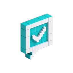 Voxel Checkmark Chat Bubble Icon - 3D Block Style
