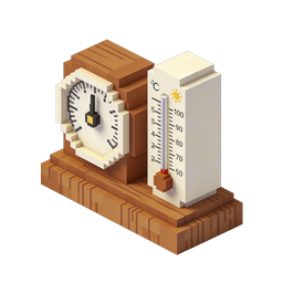 Voxel Clock and Thermometer Icon - Isometric 3D