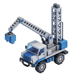 Isometric Voxel Crane Truck 3D Icon | Construction Vehicle