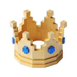 Voxel 3D Golden Crown Icon with Blue Gems