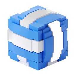 3D Voxel Cube Icon - Blue & White Modular Block Design