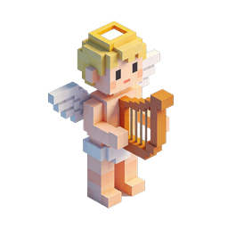 Voxel Cupid Cherub with Lyre - 3D Isometric Icon