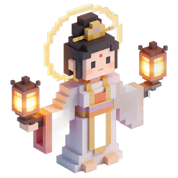 Ícone de deusa divindade voxel com lanternas brilhantes