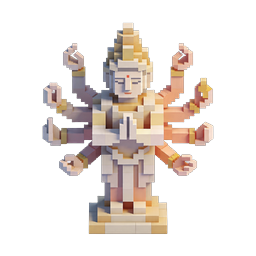 3D Voxel Multi-Armed Goddess Statue Icon