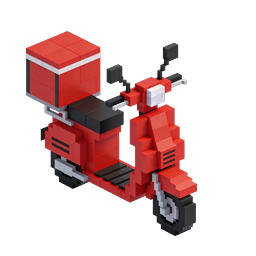 Voxel Red Delivery Scooter Icon - 3D Pixel Art