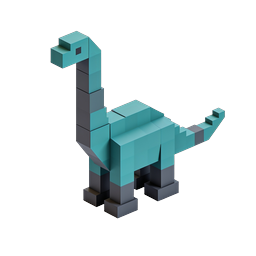 Voxel 3D Dinosaur Icon - Blocky Brontosaurus Design
