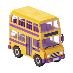 Icono 3D de autobús de dos pisos en Voxel - Pixel Art isométrico