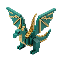 3D Voxel Dragon Icon - Isometric Blocky Fantasy Art
