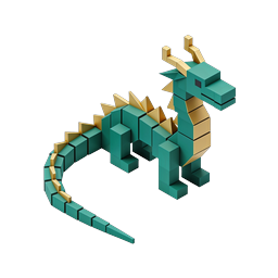 Voxel Dragon 3D Icon - Block Style Fantasy Creature