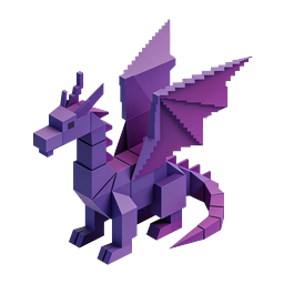 Purple Voxel Dragon 3D Icon - Fantasy Gaming Asset