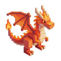 Voxel 3D Dragon Icon - Fiery Pixel Art Game Asset