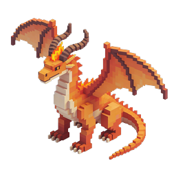 Icône dragon voxel 3D | dragon de feu en pixel art
