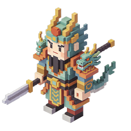 Voxel Dragon Warrior 3D Character Icon | Chinese Samurai