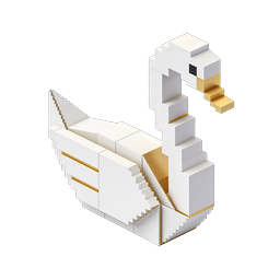 Voxel Duck 3D Icon - Isometric Blocky White & Gold Design