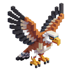 Icono de águila voxel – ave rapaz en píxel 3D en vuelo