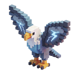 Voxel Eagle 3D Icon with Lightning Wings - Isometric Style