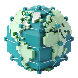3D Voxel Earth Globe Icon - Isometric Pixel Planet Design
