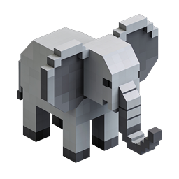 Voxel Elephant 3D Icon - Gray Blocky Animal Design