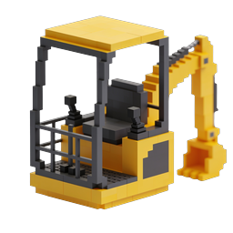 Ícone de Escavadeira Voxel para Construção - Estilo 3D LEGO