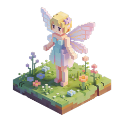 Jardin de fées voxel – icône fantastique en pixel art 3D