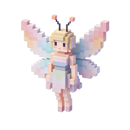 Icono 3D de hada voxel - personaje pixel art en tonos pastel